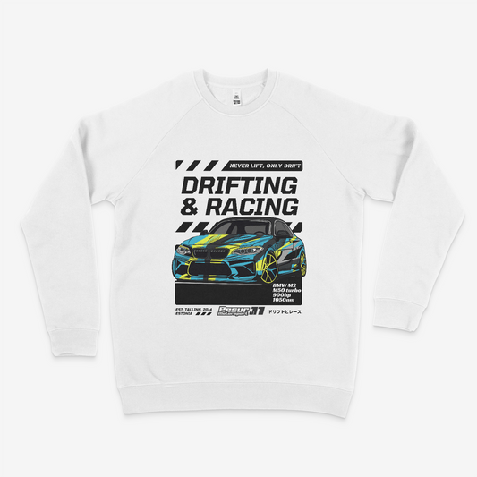 Crewneck “Drifting & Racing” | Unisex | White - Pesur Motorsport