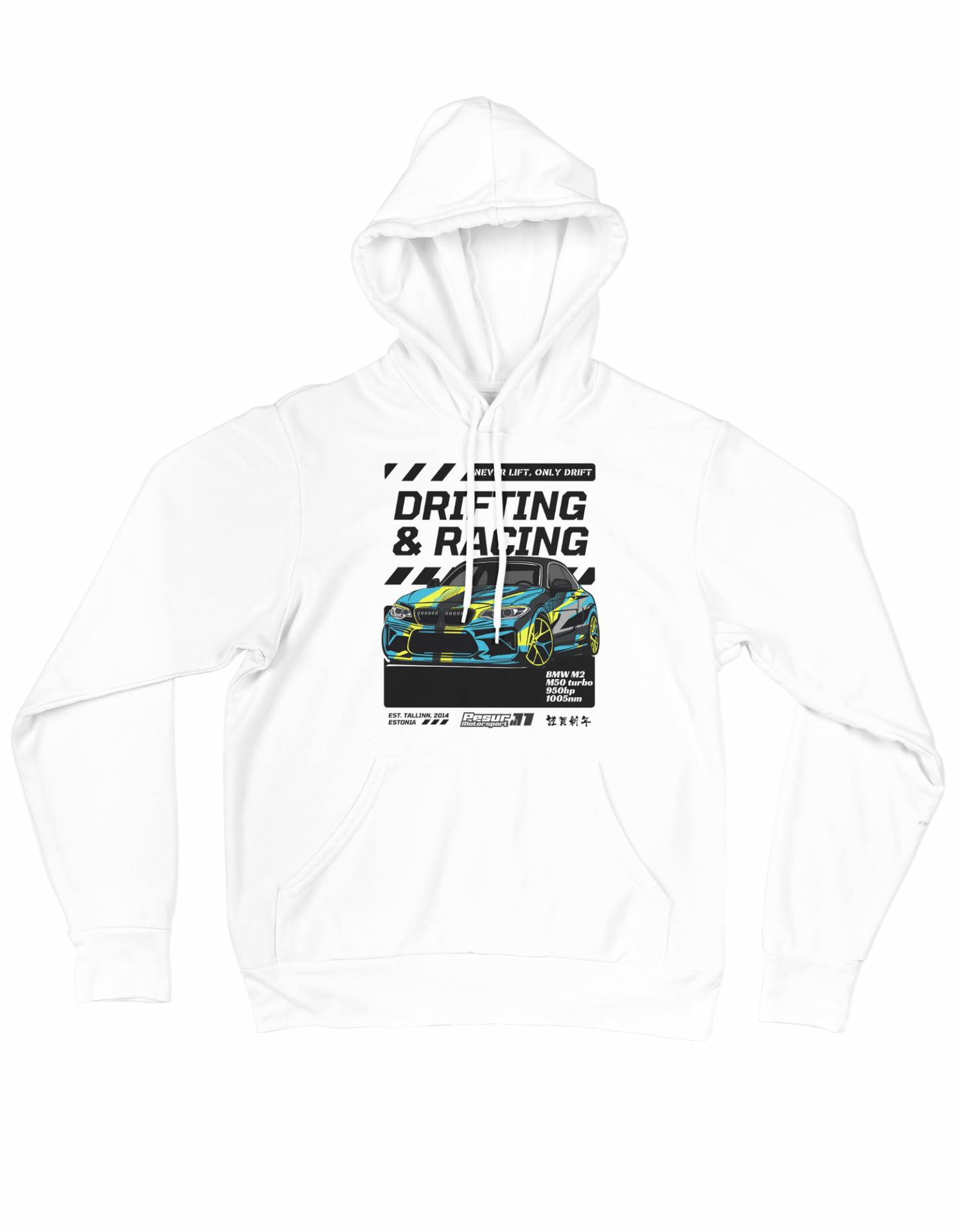 Hoodie “Drifting & Racing” | White - Pesur Motorsport